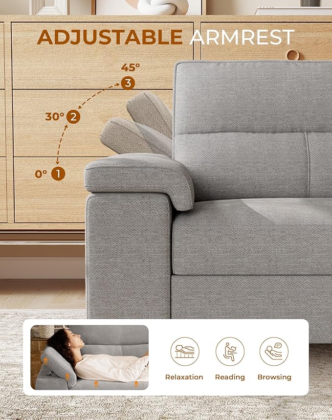 71.25" Modern Couches for Living Room, Deep Seat Sofa with 8” Cushion, Comfy 2-Seater Chenille Loveseat with Convertible Armrest, Removable Sofa Cover, High Leg(Light Gray)