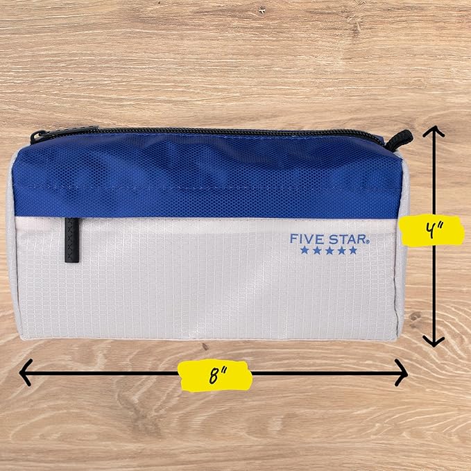 Five Star Pencil Pouch 9-Pocket Zipper Storage Organizer Case for Office Supplies Earbuds Chargers Cables Makeup, Tan/Blue (505600C)