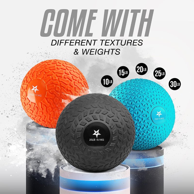 Yes4All Slam Balls, 10-40lb Weighted Ball Weight, Durable PVC Sand Filled Workout Dynamic Slam Ball for Strength Training, Tread, Black, 30lbs
