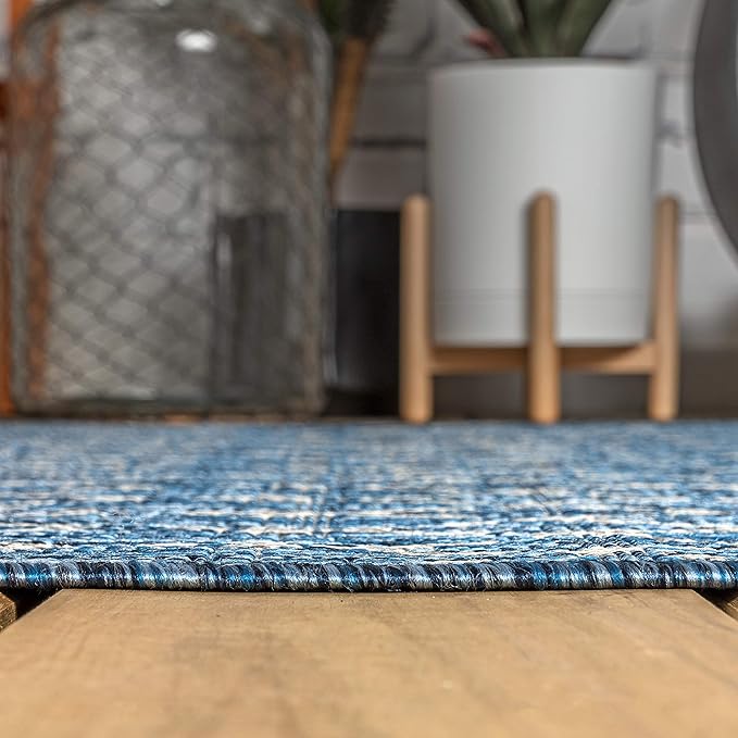 JONATHAN Y SMB108B-9R Ourika Moroccan Geometric Textured Weave Indoor/Outdoor Area Rug, Bohemian, Scandinavian for Bedroom, Kitchen, Living Room, Easy-Cleaning, Navy/Light Gray, 9' Round