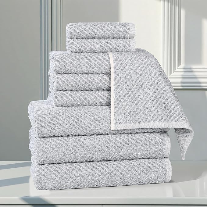 Superior Amelia Viscose Cotton Blend Medium Weight Towels, for Bathroom, Shower, Spa, Plush, Quick Dry, Ultra-Soft Towels, Bath Essentials, Ribbed Design, 9 Piece Assorted Towel Set, Denim Blue