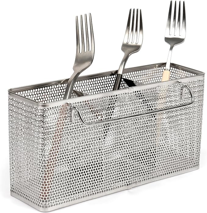 LENITH Kitchen Utensil Chopsticks Perforated Holder with Hooks - 304 Stainless Steel Storage for Organizer Dishwasher Safe (Large Rectangle)