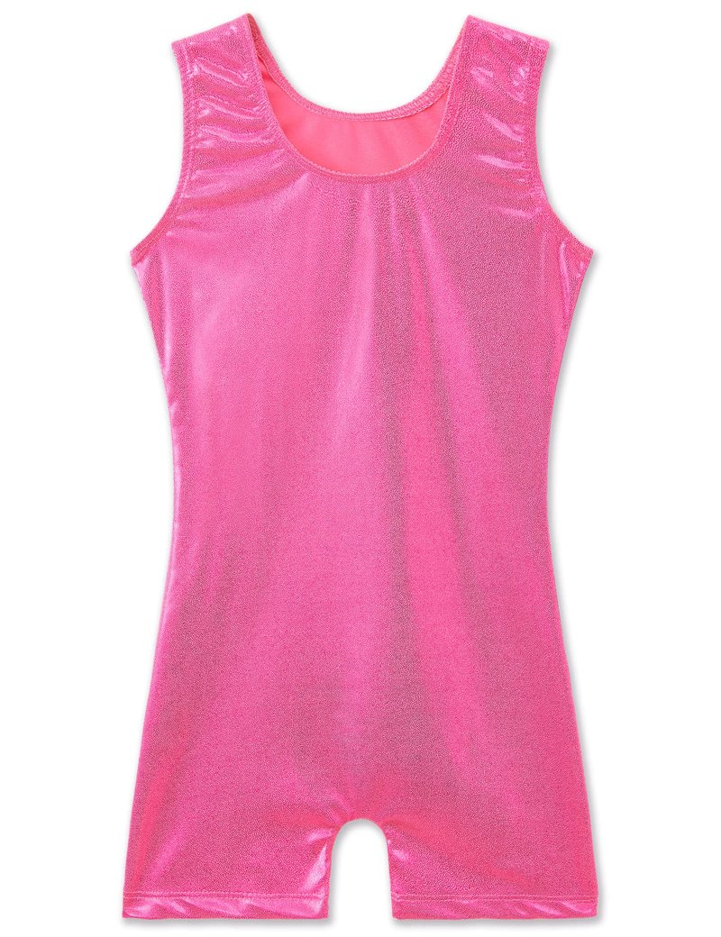 TENVDA Gymnastics Leotards for Girls Size 2t 3t Metallic Hotpink One Piece Tank Unitard
