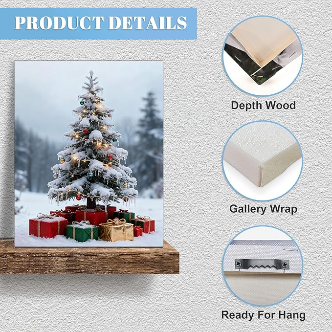 Framed Christmas Pictures Wall Decor,Vintage Pine Tree Prints,Winter Christmas Canvas Wall Art Decoration for Bedroom Bathroom Living Room Rustic Xmas Holiday Gifts (Christmas Tree 11, 12'' X 16'')
