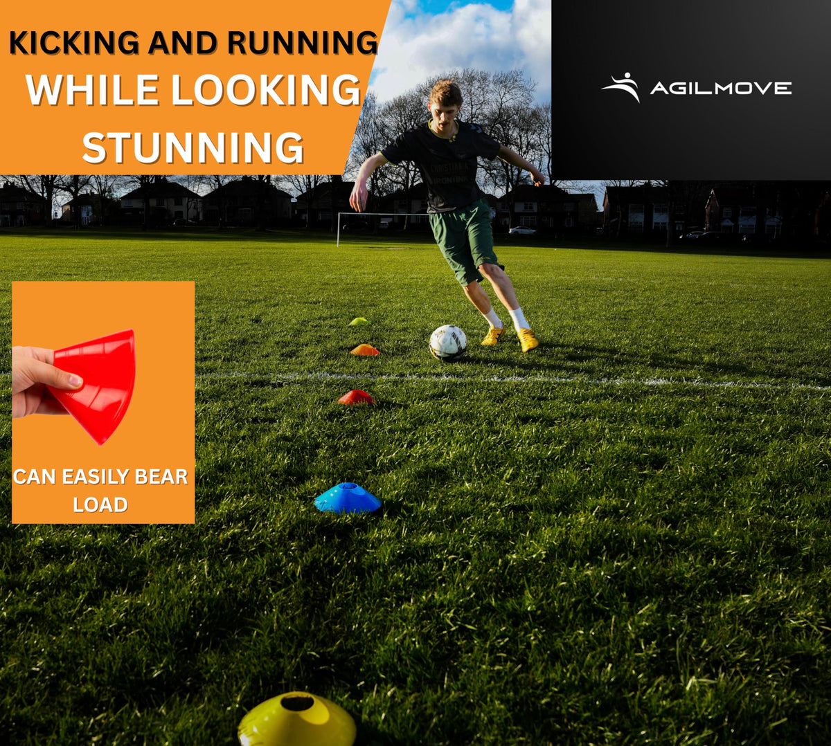 AgilMove Soccer Training Cones (Pack 25, Multi Colors) with Mesh Bag & Strap, Unbreakable Sports Cones for Soccer, Basketball, Football Baseball Training Equipment, Agility Cone for Drills Training