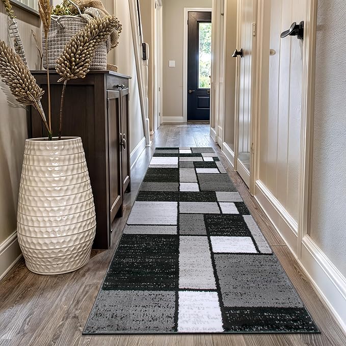Rugshop Contemporary Modern Boxes for Hallway,Living Room,Bedroom,Kitchen Non Shedding Carpet Runner Rug 2'7" x 10' Gray