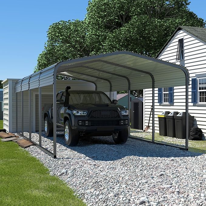 MUPATER 12' x 20' Outdoor Heavy Duty Metal Carport, Car Shelter Shade Garage, Carport Canopy with Heavy Metal Frame,Roof and Bolts for Car, Trucks, Boats, Grey
