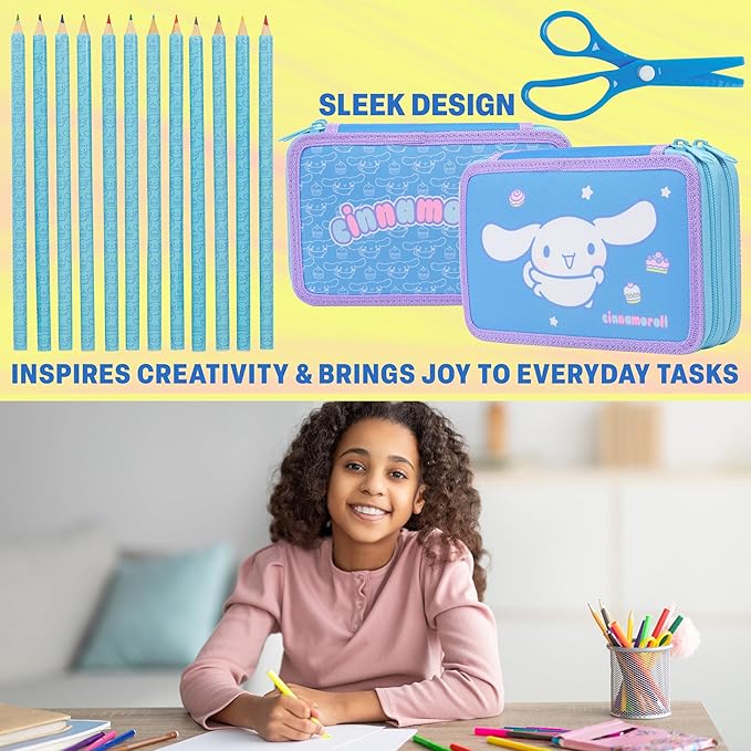 Hello Kitty Sanrio Pencil Case Kids Colored Pencils Markers Kawaii Kuromi Stationery Gifts for Kids (Multi Cinnamoroll)