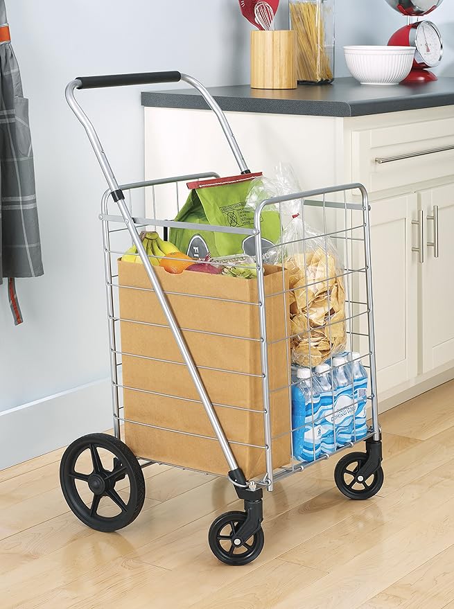 Whitmor Utility Cart with Adjustable Height Handle - Silver / Black