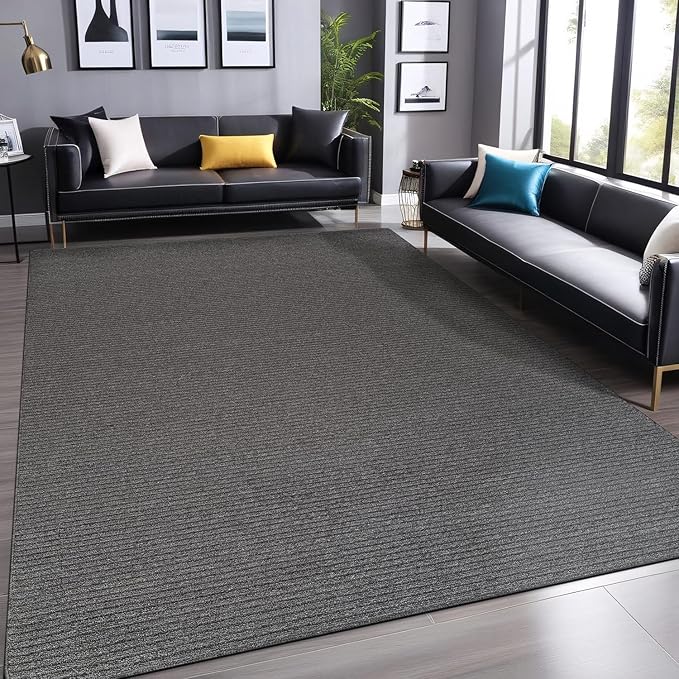 Non Slip Gray Solid Rubber Back Thing Rug for Living Room 6x9 Area Rugs for Kitchen, Rugs for Bedroom, Stain Resistant Easy Cleaning Non Shedding Carpet Gray 6 x 9