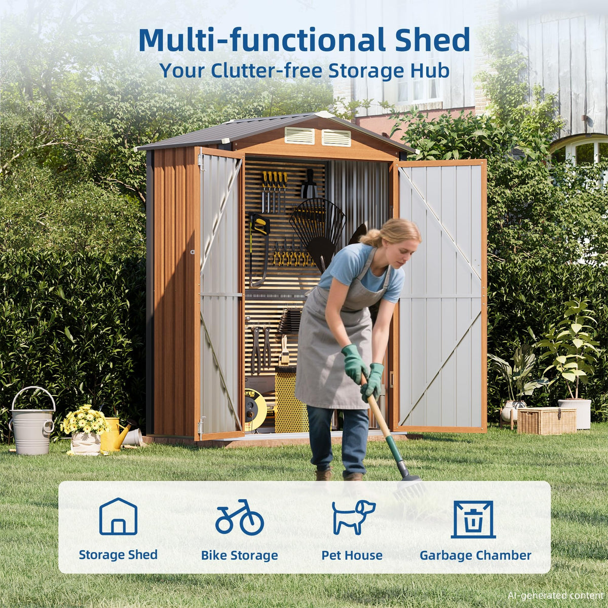 Canovire 5x3FT Outdoor Storage Shed, Metal Garden Shed with Updated Frame Structure & Double Lockable Doors, Large Tool Shed for Backyard, Patio,Lawn,Utility & Bike Storage
