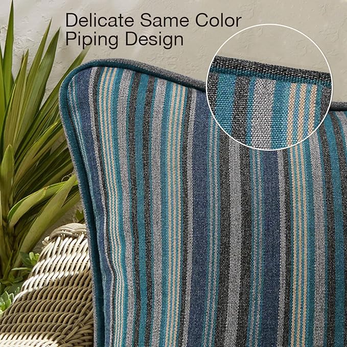 Sunbrella Decorative Outdoor Water Repellent Throw Pillows with Inserts, Set of 4, 18" x18" Pillows for Patio, Backyard, Bed, Couch, and Patio Furniture, Troupe Dock