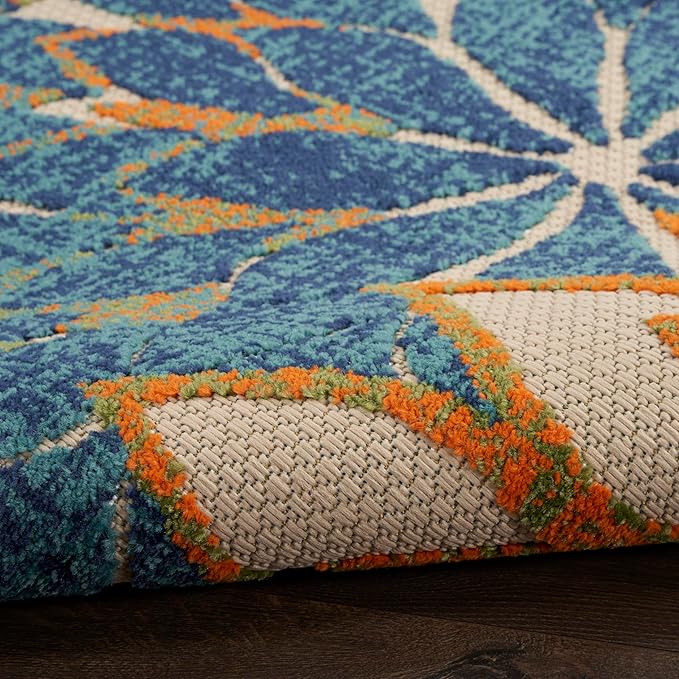 Nourison Home Aloha Indoor Outdoor Blue Green 3'6" x 5'6" Area Rug, Easy Cleaning, Non Shedding, Bed Room, Living Room, Dining Room, Backyard, Deck, Patio (4x6)