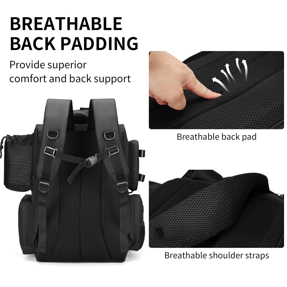 Rabjen Fishing Tackle Backpack with Rod Holders, Bottle Holder, Storage Bag Store Fishing Gear