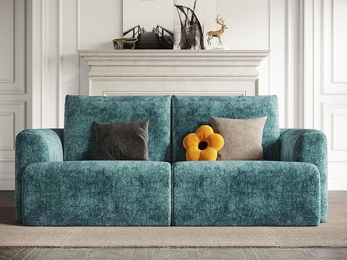 EASE MOOSE Boneless Couch for Living Room, Sectional Cloud Sofa, Modular Cloud Couch Loveseat, 2-Seater Deep Seat Sofas with Pillow for Bedroom, Apartment, No Assembly Required, Chenille (Blue)