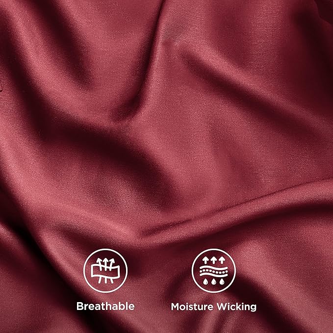 Bedsure Full Size Bed Sheets, Cooling Sheets, Rayon Derived from Bamboo, Breathable & Soft, Deep Pocket Up to 16 Inches, Hotel Luxury Silky Bedding for Hot Sleepers, Burgundy