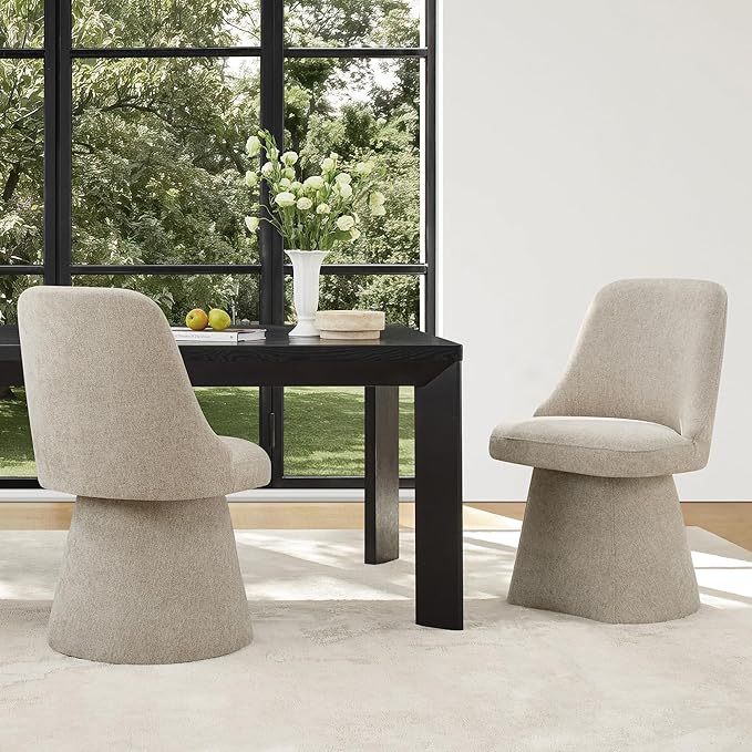 Swivel Dining Chairs Set of 1, Upholstered Mid Century Modern Deskchair with High Back, Linen Fabric Kitchen Chairs for Dining Room, Bedroom, Dressing Room, Khaki