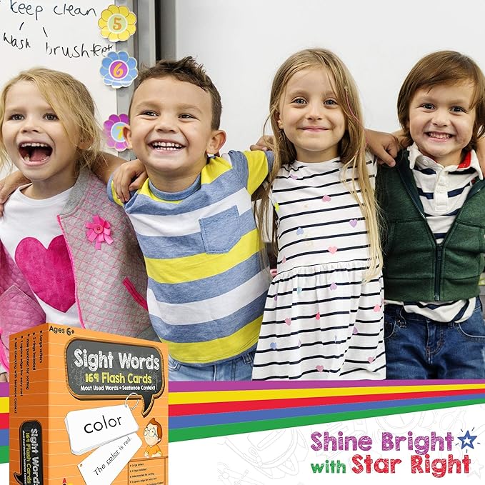 Star Right Education Sight Word Flash Cards, 169 Sight Words and Sentences with 2 Rings