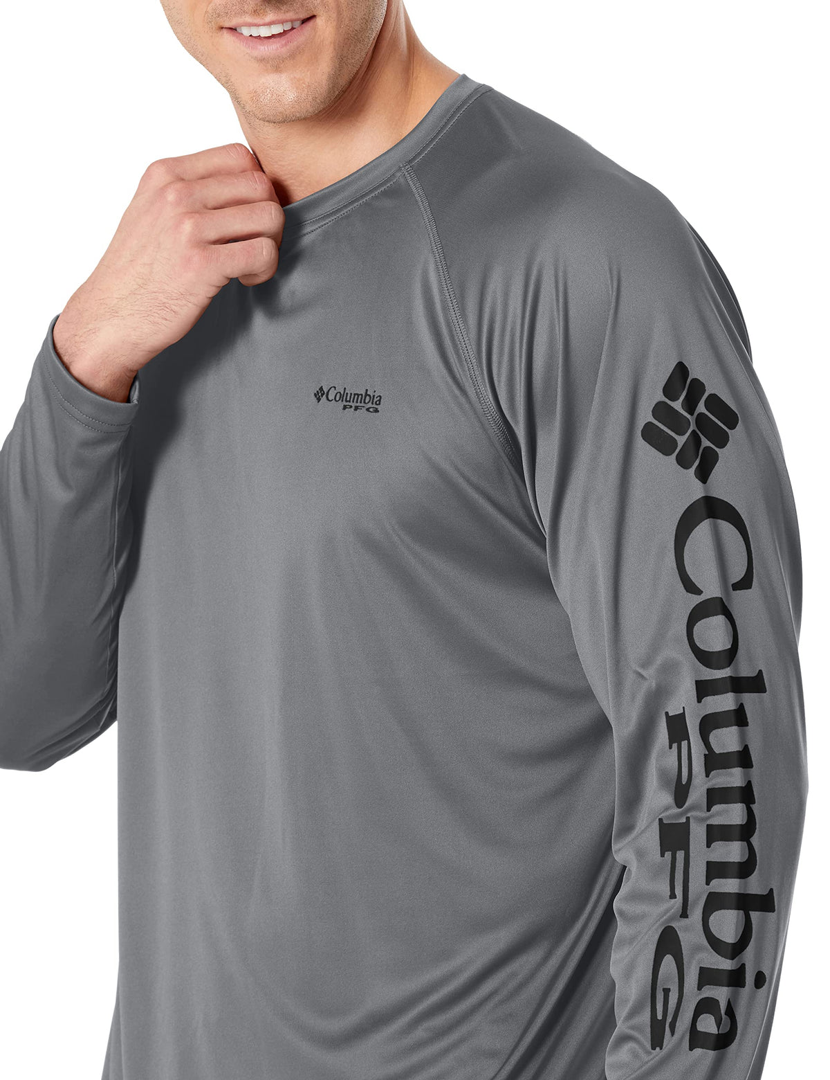 Columbia Men's PFG Terminal Tackle Long Sleeve Fishing Shirt, City Grey/Black Logo, 3X Tall