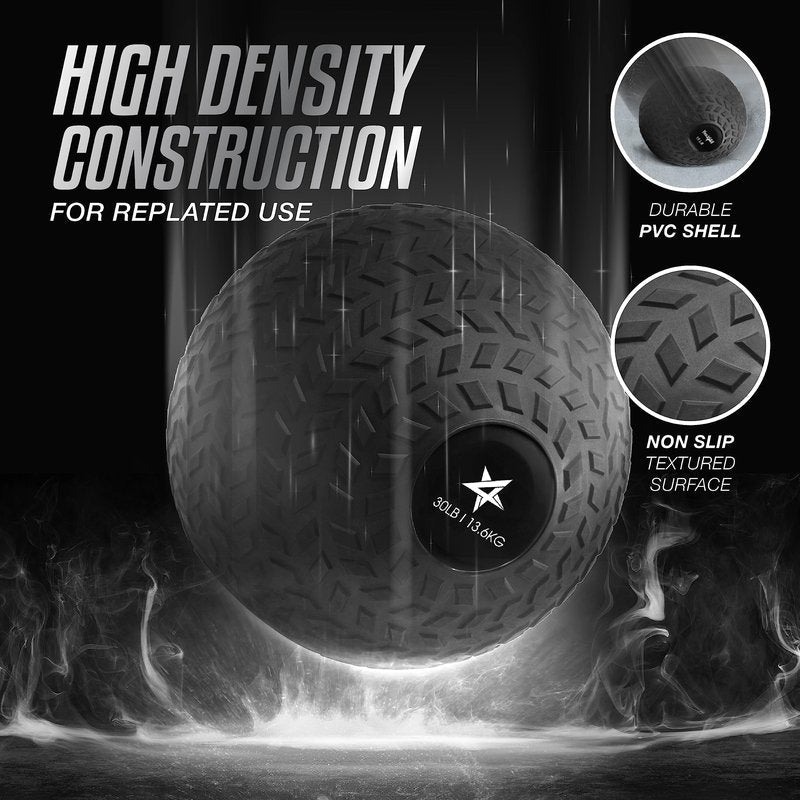 Yes4All Slam Balls, 10-40lb Weighted Ball Weight, Durable PVC Sand Filled Workout Dynamic Slam Ball for Strength Training, Tread, Black, 30lbs