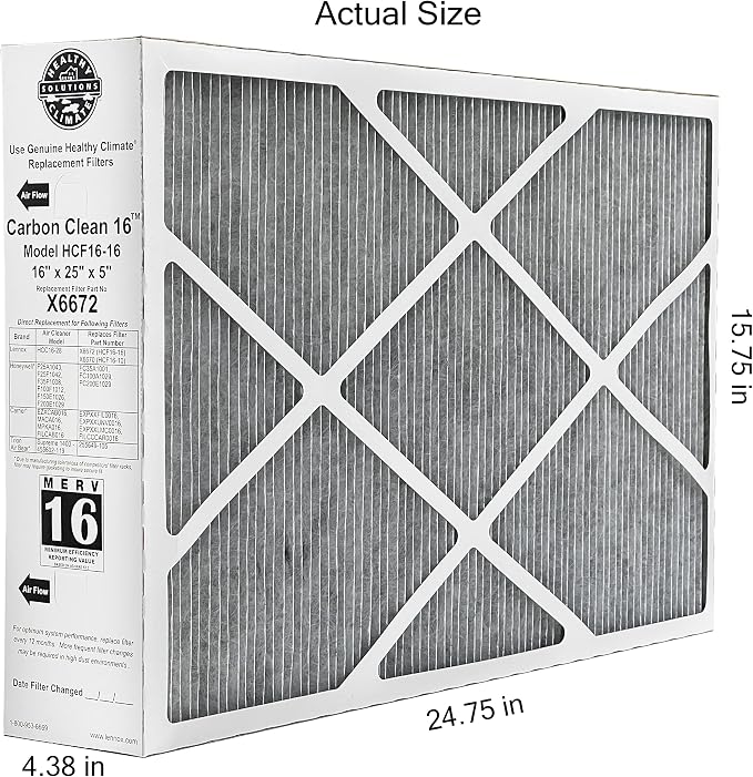 Lennox Healthy Climate Lennox X6672 16x25x5 Healthy Climate Carbon-Clean MERV