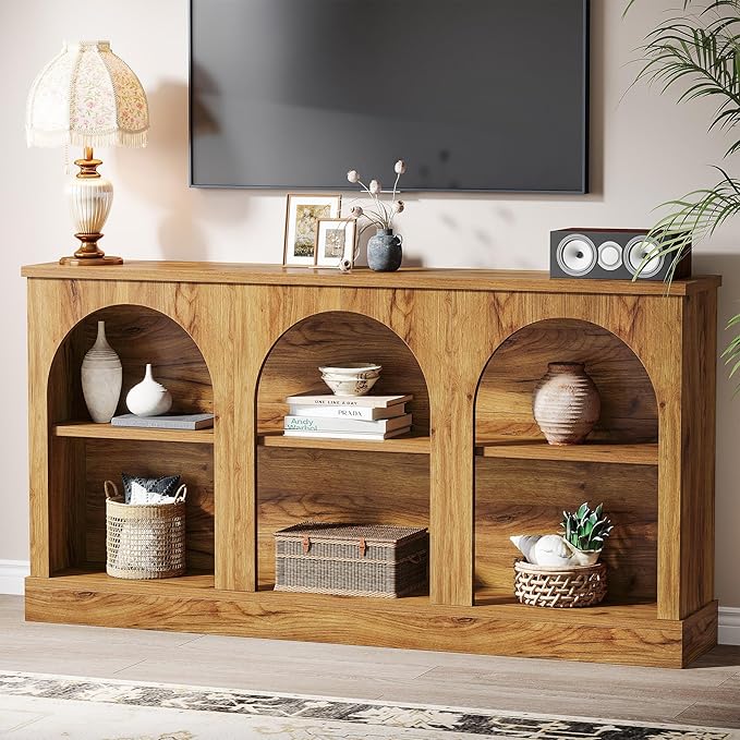 Tribesigns TV Consoles with Storage Cabinets, Television Stand for 55/60/65 Inch TV, Farmhouse Media Entertainment Center Stand for Living Room, Natural Wood