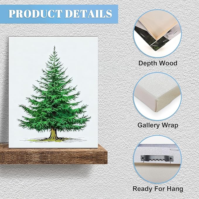 Framed Christmas Pictures Wall Decor,Vintage Pine Tree Prints,Winter Christmas Canvas Wall Art Decoration for Bedroom Bathroom Living Room Rustic Xmas Holiday Gifts (Christmas Tree 6, 12'' X 16'')