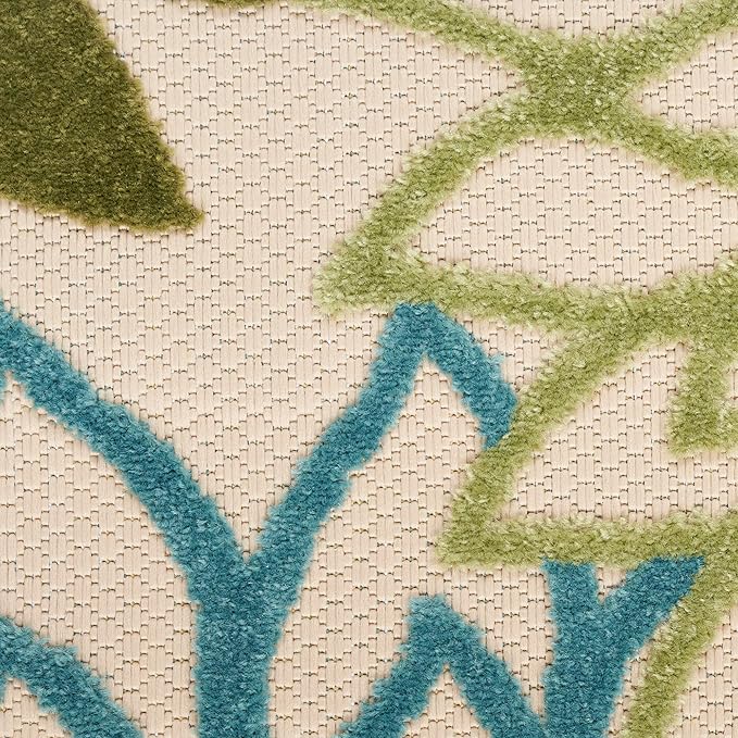 Nourison Home Aloha Tropical Indoor/Outdoor Green Multicolor 5'3" x 7'5" Area Rug, Easy Clean, Non Shedding, Bed Room, Living Room, Dining Room, Backyard, Deck, Patio (5x7)