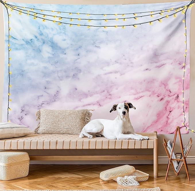 Ambesonne Marble Print Tapestry, Pastel Toned Cloudy Crack Lines Stained Antique Shabby Design, Fabric Wall Hanging Decor for Bedroom Living Room Dorm, 23" X 28", Pink