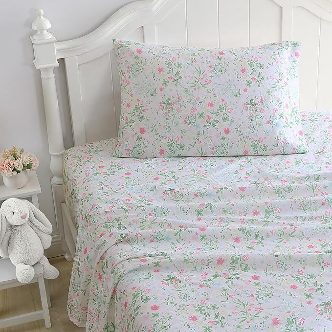 Laura Ashley Kids - Full Size Sheet Set, Soft & Wrinkle-Resistant Toddler Bedding, Fun & Whimsical Bedroom Decor, Ideal Girl Room Essentials (Posey Dance Pink)
