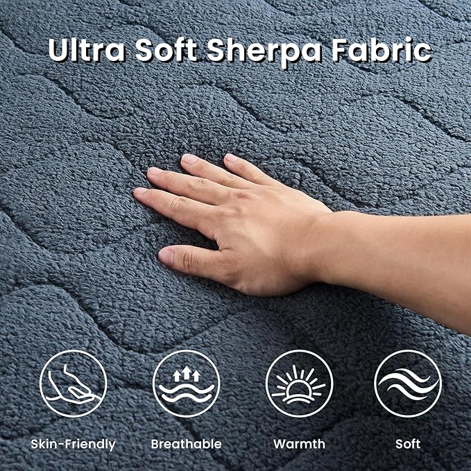 King Size Heated Mattress Pad Sherpa Electric Mattress Pads Electric Bed Warmer Fit up to 21" with 6 Heat Settings Dual Controller 10 Hours Auto Shut Off, Dark Gray