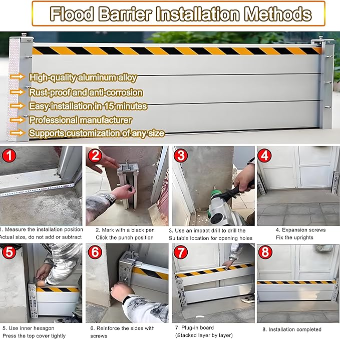 Flood Barriers for Home Exterior - Aluminum Alloy Outdoor Garage Doors Water Barriers for Flooding,H23.6 Inch/L9FT