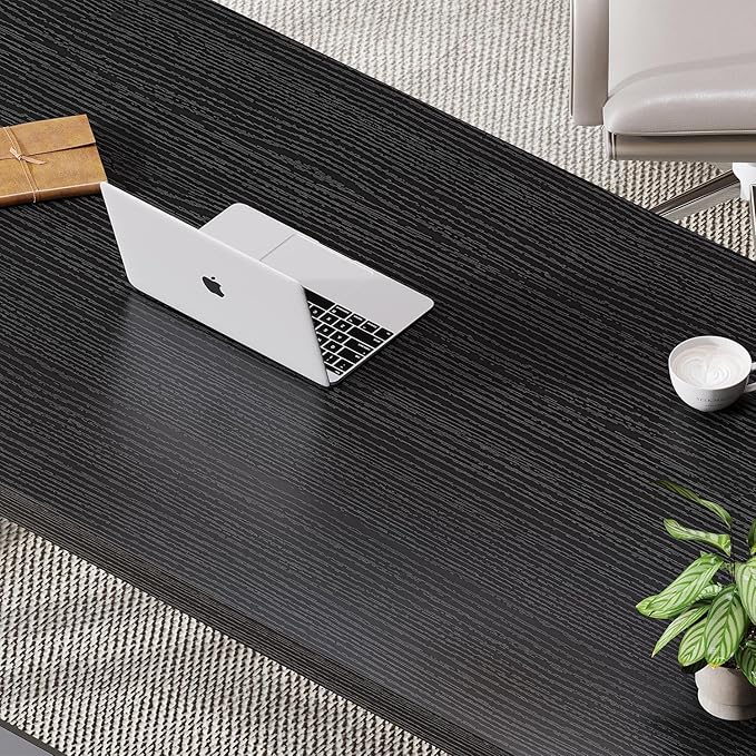 LVB Modern Black Computer Desk, Long Industrial Home Office Desk for Student, Large Metal Wood Writing Study Computer Table, Farmhouse Executive Simple Gaming PC Work Desk for Bedroom, Black, 60 Inch