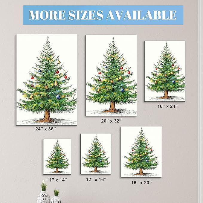 Framed Christmas Pictures Wall Decor,Vintage Pine Tree Prints,Winter Christmas Canvas Wall Art Decoration for Bedroom Bathroom Living Room Rustic Xmas Holiday Gifts (Christmas Tree 4, 16'' X 24'')