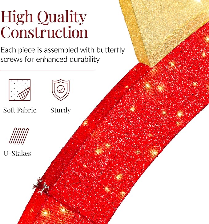 Best Choice Products Large Outdoor Christmas Lighted Archway Decoration, 9.5ft XL with Gold Ornament Cap, 330 LED Lights, Holiday Yard Décor - Red