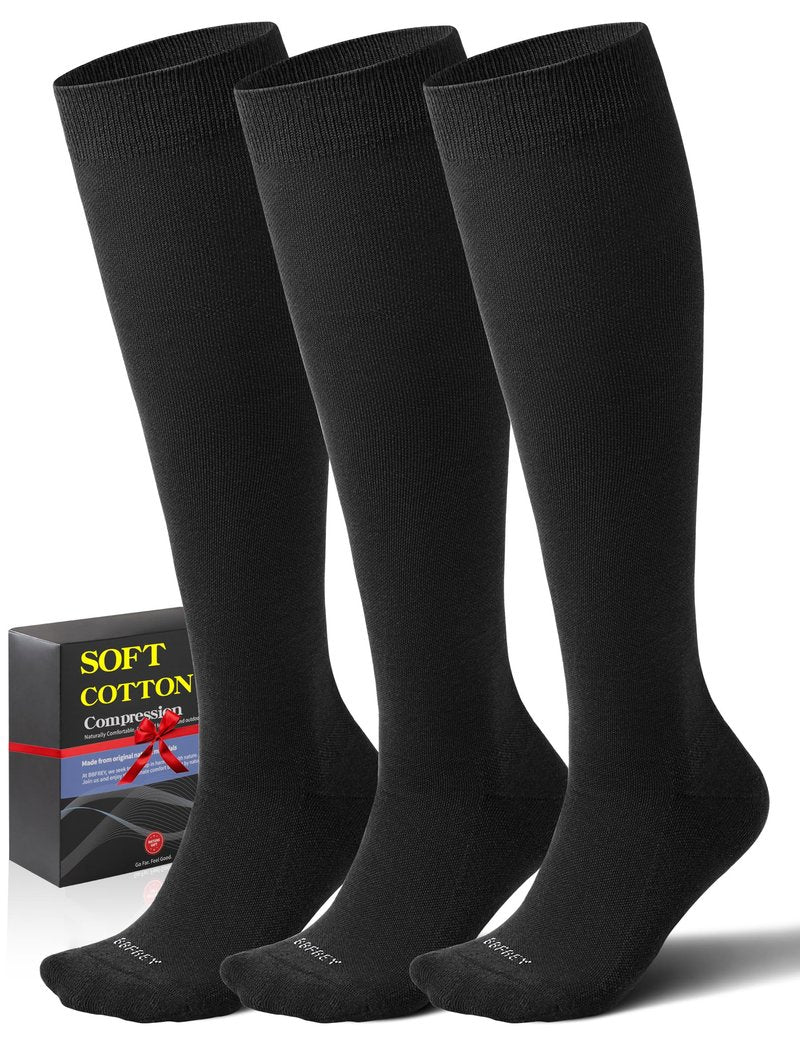 Soft Cotton Compression Socks for Women & Men 20-30 mmHg - Knee High Support Socks with Thick Sole and Seamless Toe