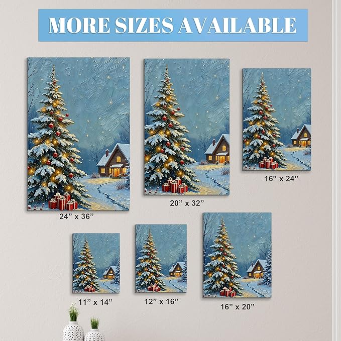 Framed Christmas Pictures Wall Decor,Vintage Pine Tree Prints,Winter Christmas Canvas Wall Art Decoration for Bedroom Bathroom Living Room Rustic Xmas Holiday Gifts (Christmas Tree 20, 11'' X 14'')