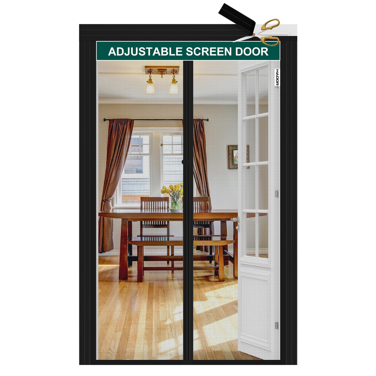 HADOR Adjustable Magnetic Screen Door Fit Door Size Width 29" - 33" Height 79" - 81", DIY Widen Heavy Duty Door Net Screen Mesh with Strong Magnet for Front Back, Black