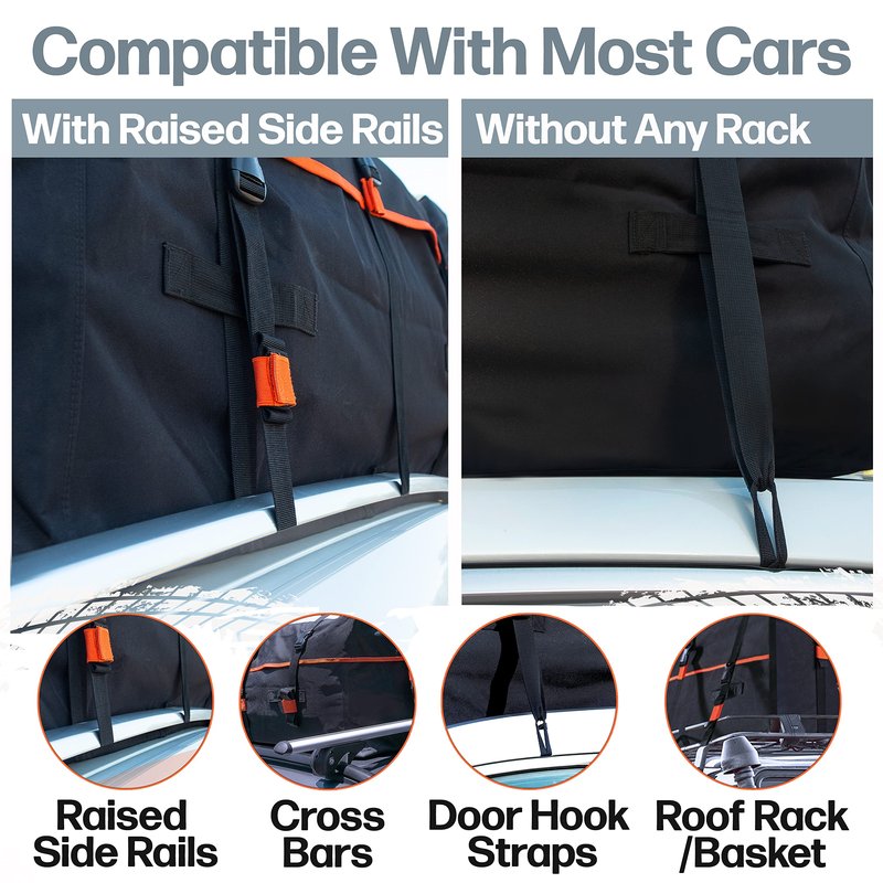RoofPax XXL 28 cuft Car Rooftop Cargo Carrier Bag Extra Waterproof Car Roof Storage with 10 Heavy Duty Tie Down Straps and 4 Hooks Roof Bag Cargo Carrier for Top of Vehicle with/Without Rack