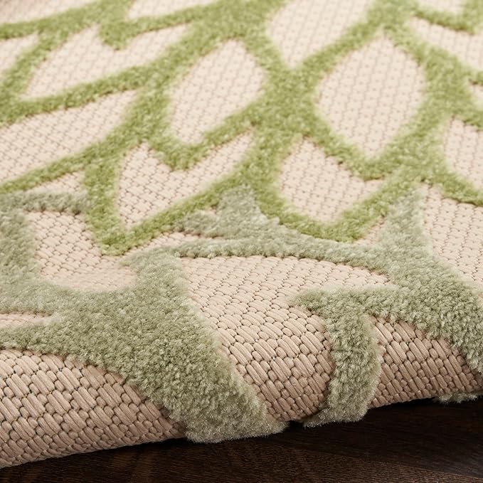 Nourison Home Aloha Indoor/Outdoor Ivory Green 7'10" x Round Area Rug, Easy-Cleaning, Non Shedding, Bed Room, Living Room, Dining Room, Backyard, Patio, Deck (8 Round)