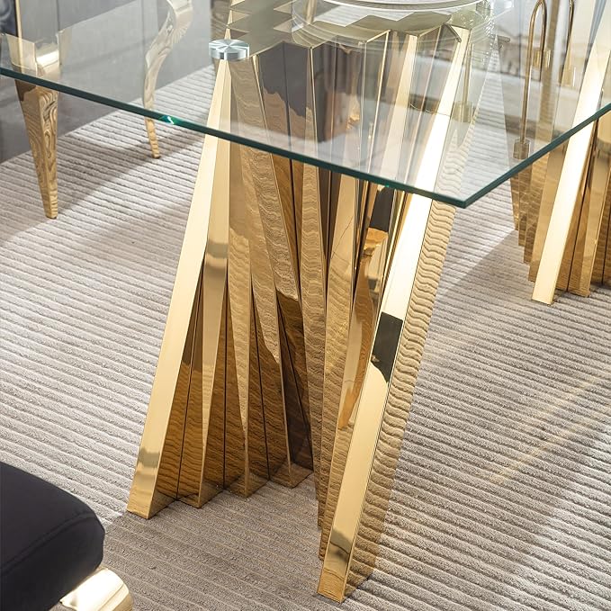 HomVent 70.08" Rectangular Clear Tempered Glass Dining Table,Stylish Design with Golden Stainless Steel Legs, Dining Table for Dining Room
