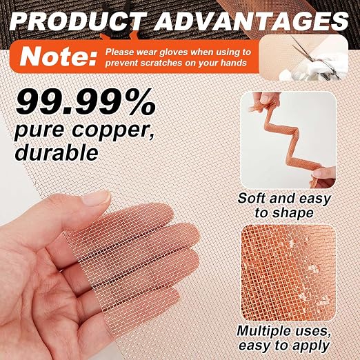 Zonon 99.9% Pure Copper Mesh Screen 36 Inch x 12 ft 16x16 Mesh Copper Roll Wire