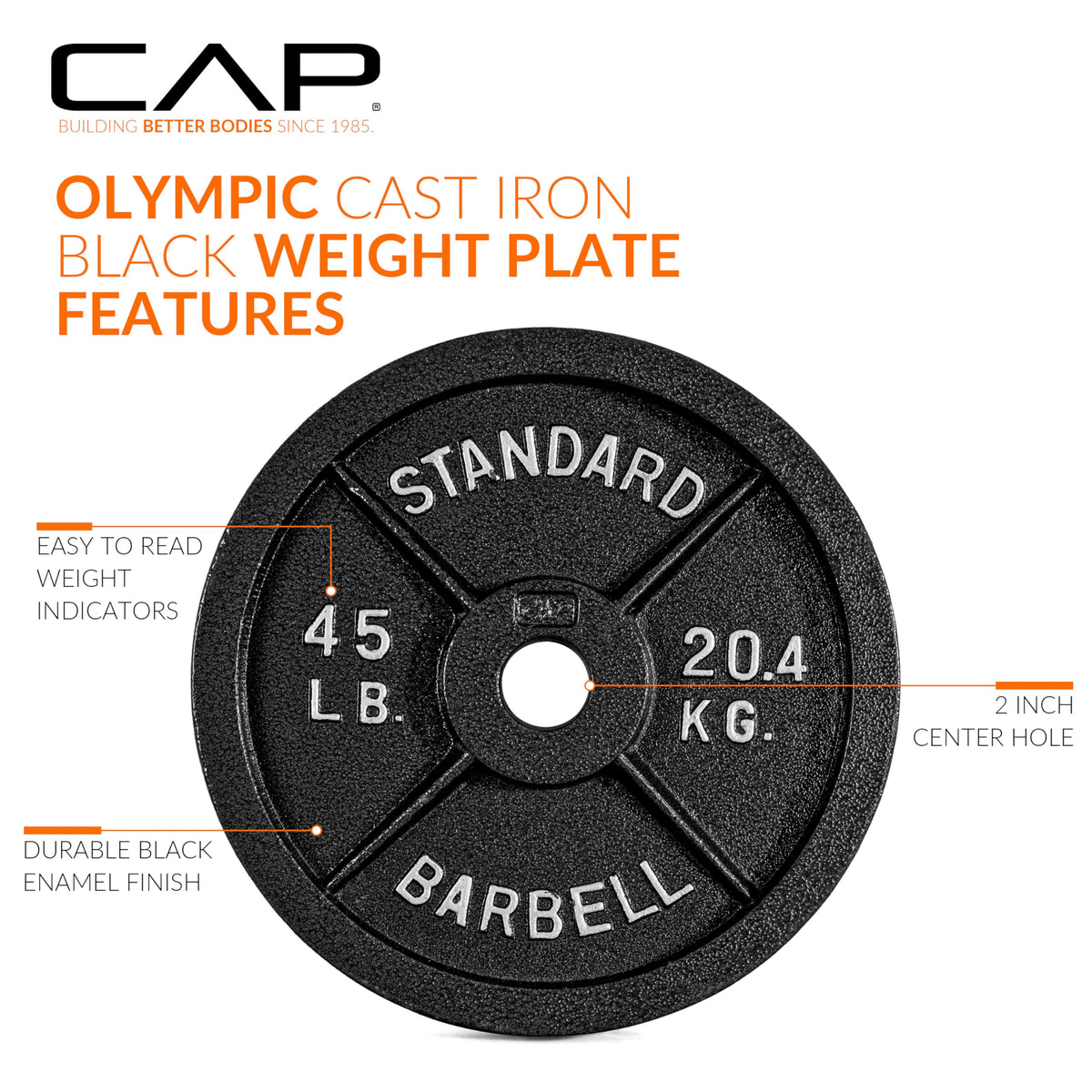 CAP Barbell 2-Inch Olympic Grip Plate, 45-Pounds