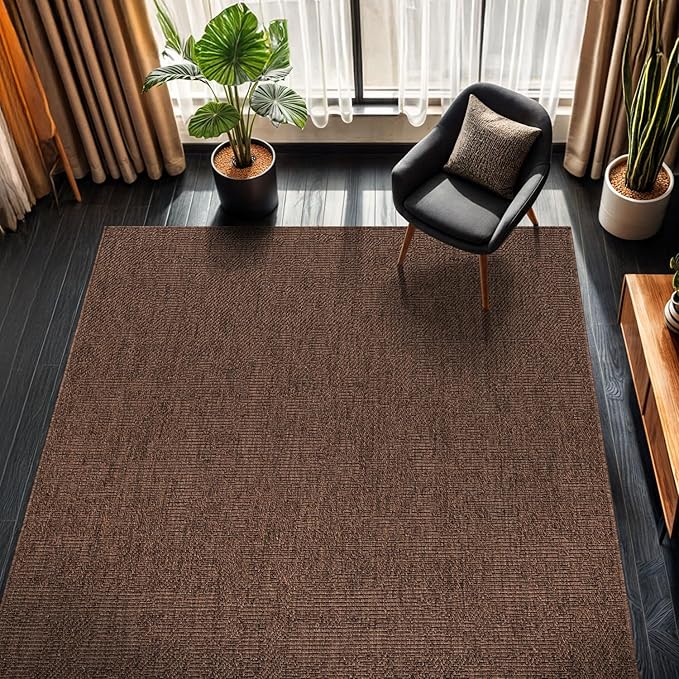 CAMILSON Easy Jute Rug 5x7, Indoor Outdoor Brown Color Fiber Area Rugs for Living Room Patio and Kitchen Rug, Solid Boho Woven Design, Easy-Cleaning, Washable Outside Carpet Alfombras (5 x 7)