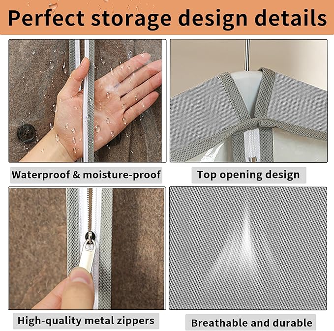 3 Pcs Garment Bags, 40" & 50" PEVA Moth-Proof Breathable Dust Cover, Hanging Clothes Covers with Bedroom, Suits, Padded Clothes, Shirts Prevent Dust