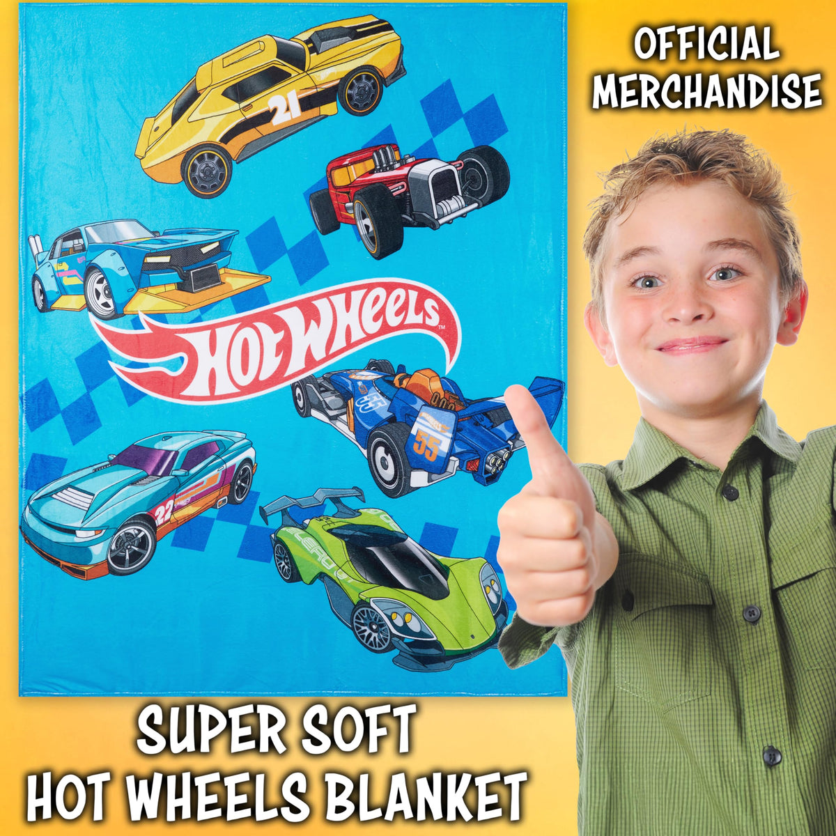 Get Trend Hot Wheels Fleece Throw Blanket, Soft Cozy 59 x 51 Inch, Lightweight, Fluffy Bedding Couch Bed Sofa Decor, Gifts for Kids (Multi Hot Wheels)