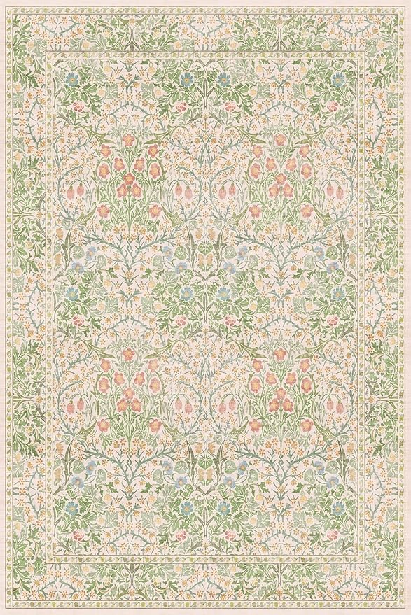 Light Beige Green Living Room Rug, 6x9 Washable Area Rug for Kids Room, Bedroom, Nursery Room, Living Room, Dining Room, Low Pile Non-Slip - Vintage Design & Stain Resistance