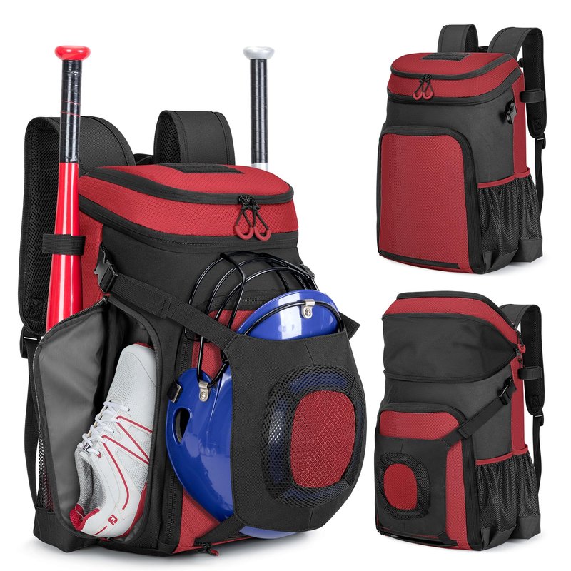Smasrob Baseball Bag for Adult and Youth, Baseball Backpack Softball Bag with Helmet Holder, Shoe Compartment and Fence Hook, Red