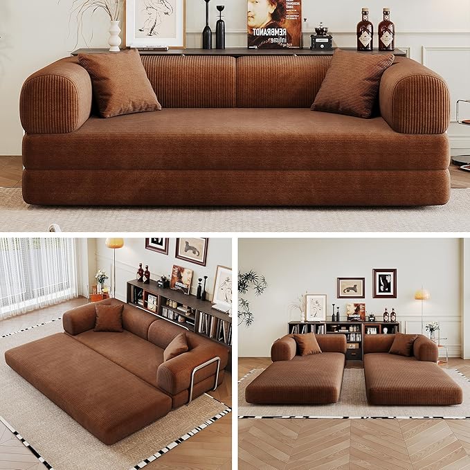 Boneless Couch Sectional Sofa,Convertible Sofa Bed with Sleeper Sofa,Futon Floor Couch Folding Sofas for Living Room,Bedroom,Apartment (Orange, 78.8''W)