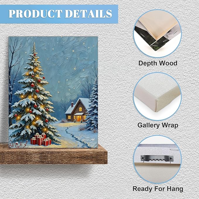 Framed Christmas Pictures Wall Decor,Vintage Pine Tree Prints,Winter Christmas Canvas Wall Art Decoration for Bedroom Bathroom Living Room Rustic Xmas Holiday Gifts (Christmas Tree 20, 11'' X 14'')